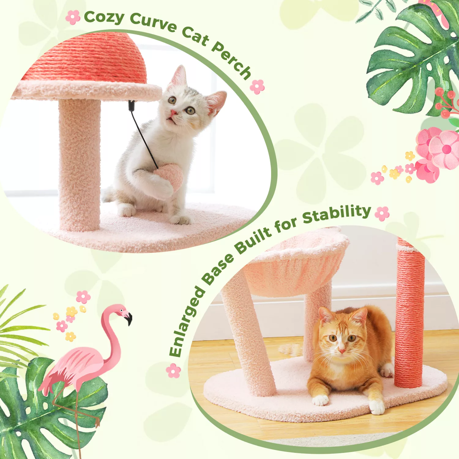 Multi-Level Flamingo Cat Tree with Scratching Posts, Hammock, and Perch - Image 5