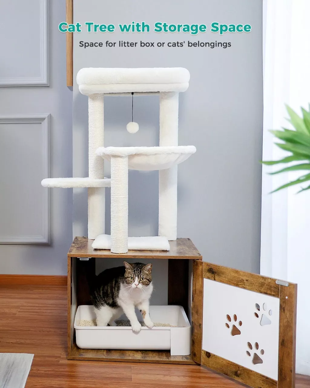 Luxury Cat Tree with Litter Box & Storage Cabinet - Image 7
