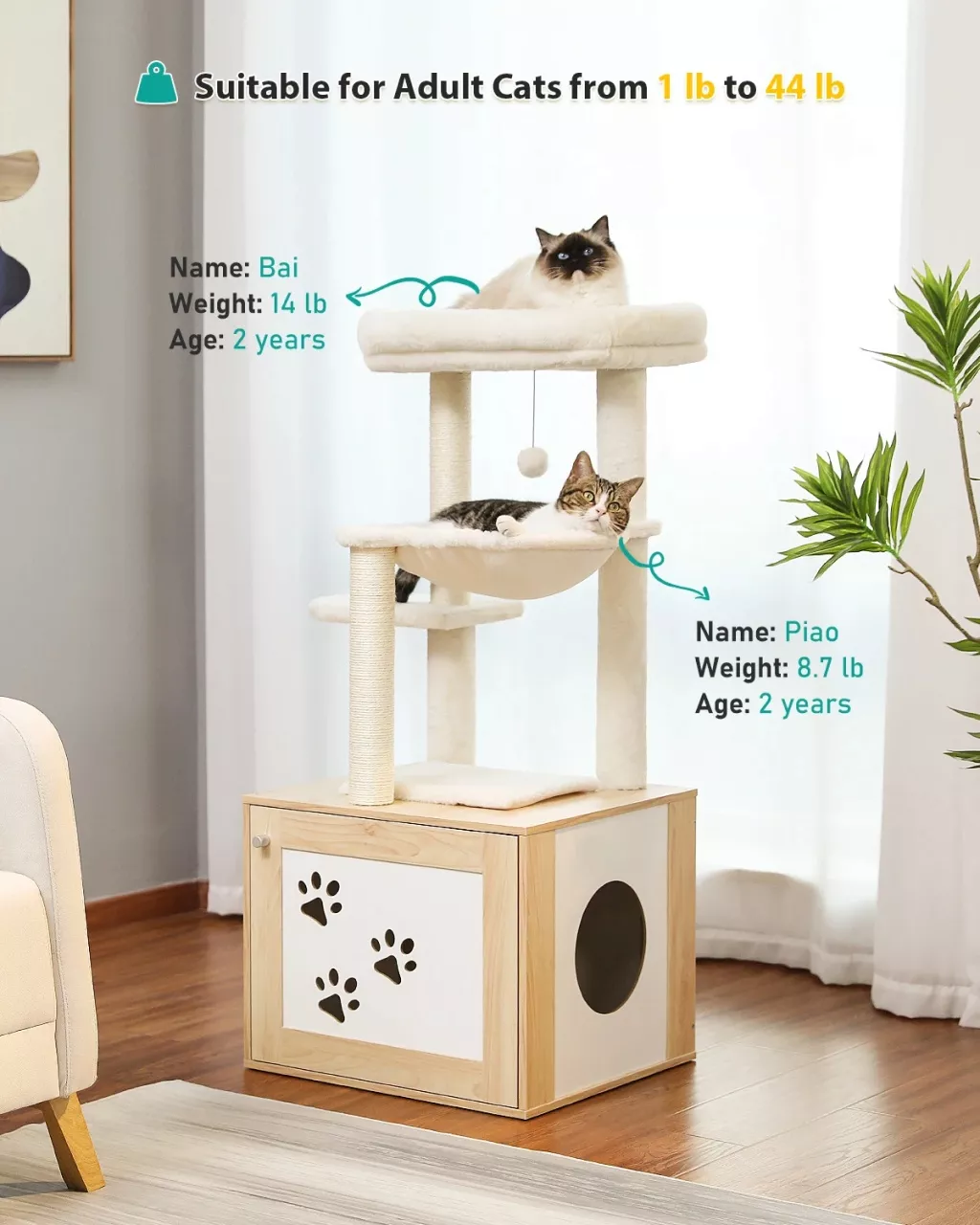 Luxury Cat Tree with Litter Box & Storage Cabinet - Image 5