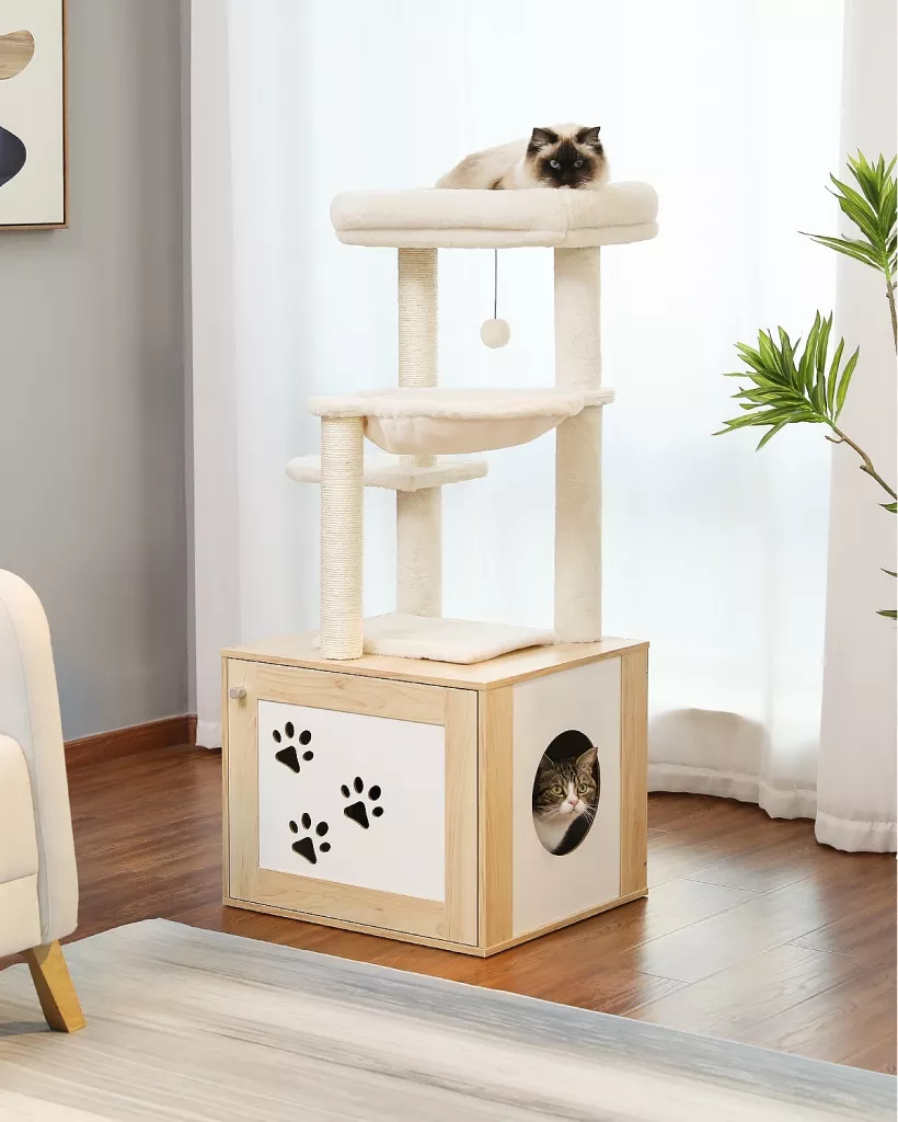 Luxury Cat Tree with Litter Box & Storage Cabinet - Image 3