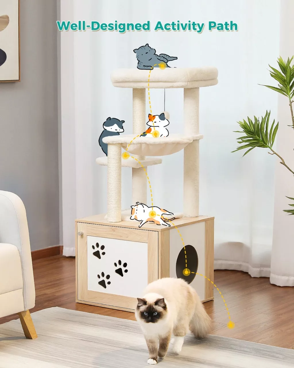 Luxury Cat Tree with Litter Box & Storage Cabinet - Image 4