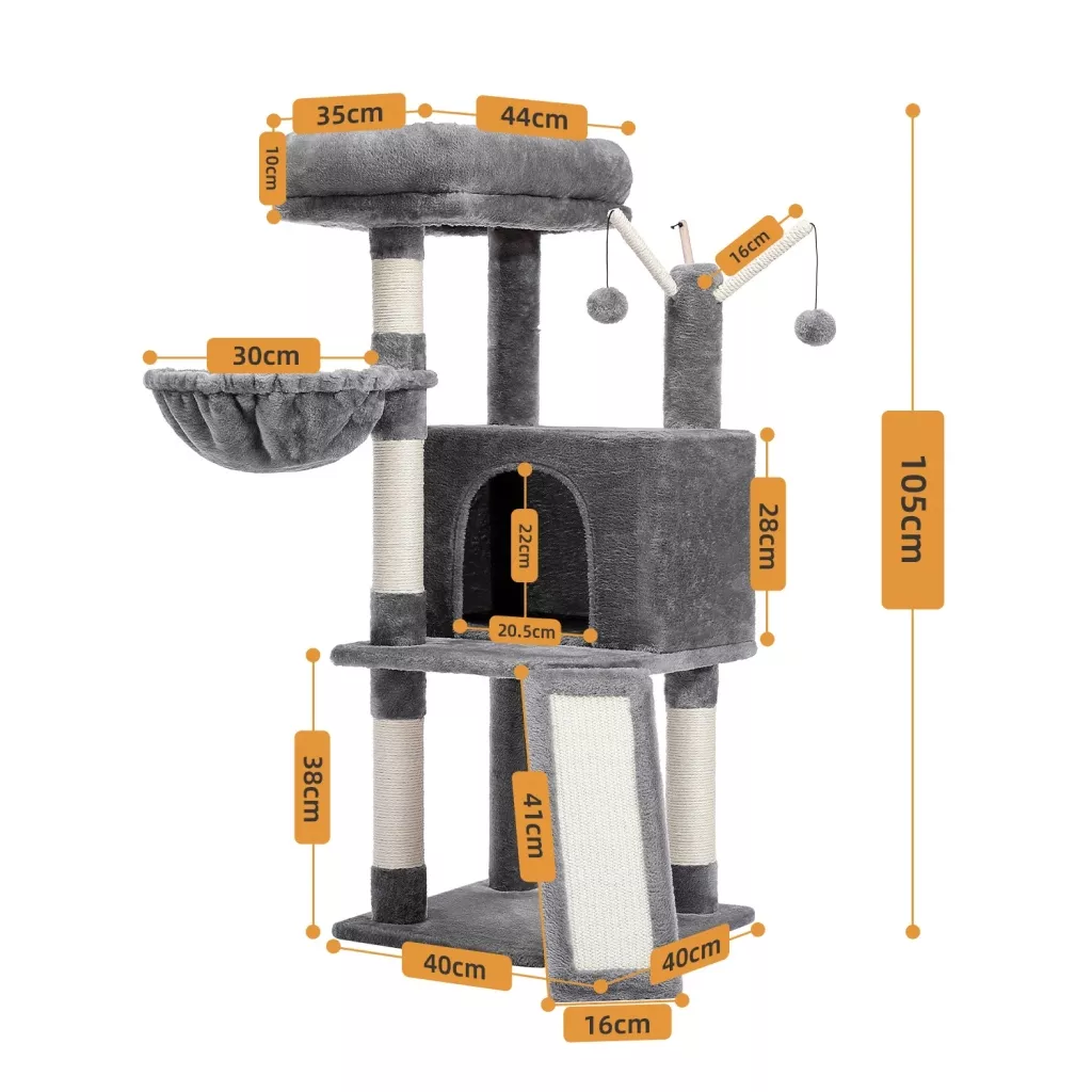 105CM Multi-Level Cat Tree Condo with Perch, Scratch Posts & Interactive Toys - Image 6