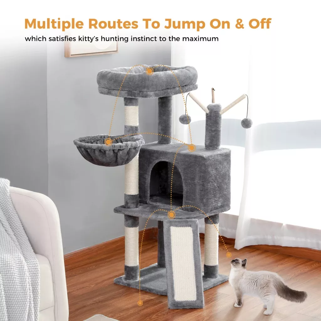 105CM Multi-Level Cat Tree Condo with Perch, Scratch Posts & Interactive Toys - Image 3