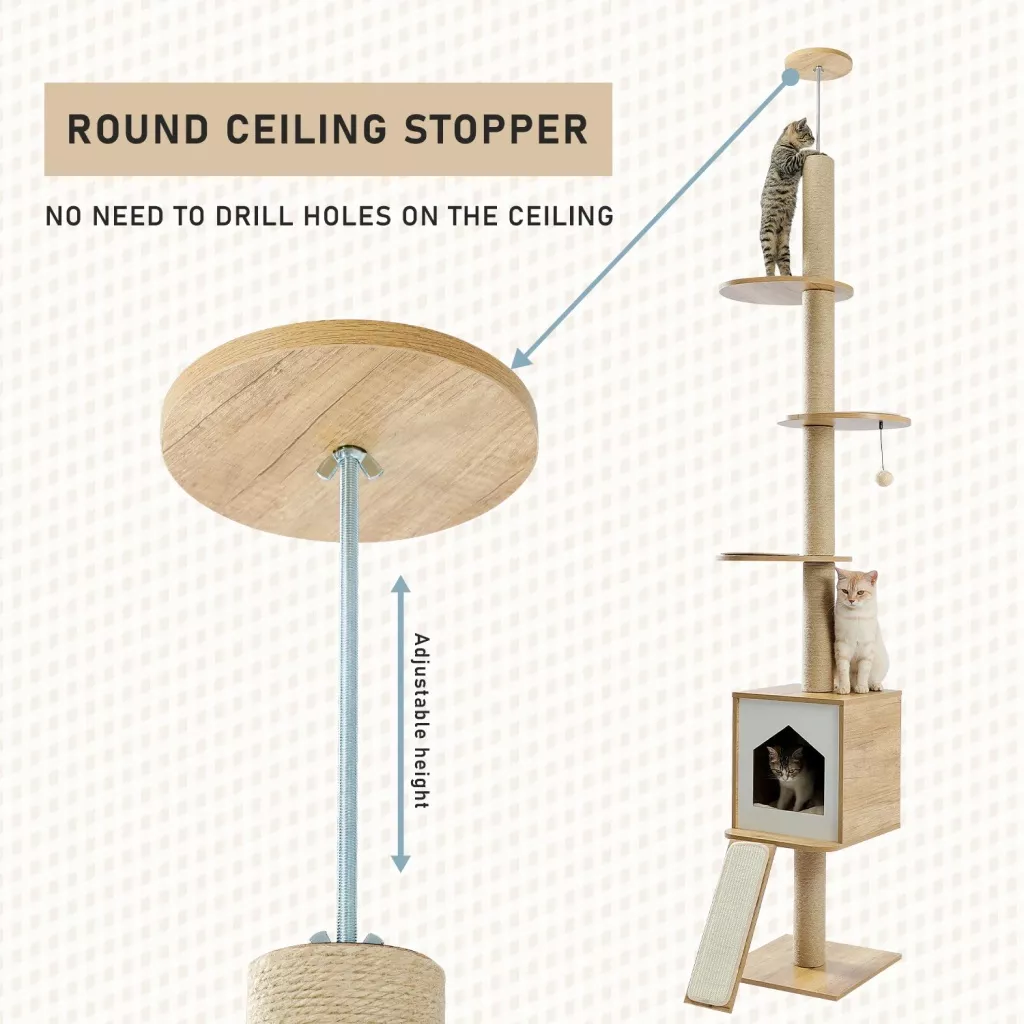 240-260CM Adjustable Ceiling-to-Floor Cat Tree Tower with Sisal Scratching Posts - Image 4
