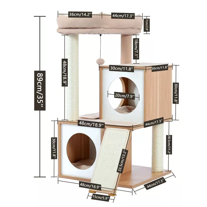 Modern Cat Tree House with Scratching Board, Double Condos & Perch - Image 6