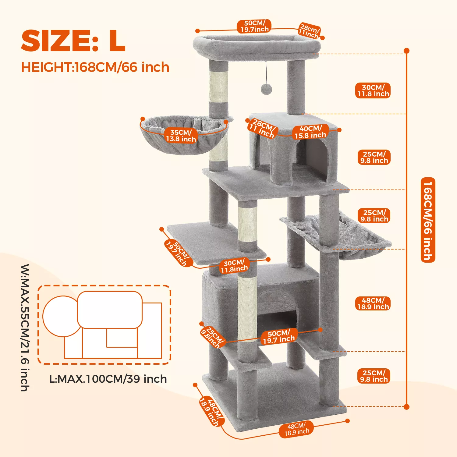 Multi-Level Cat Tree Tower with Sisal Scratching Post, Cat Condos & Cozy Hammock - Image 7