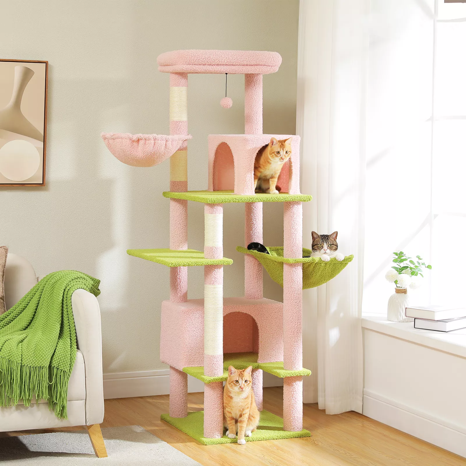 Multi-Level Cat Tree Tower with Sisal Scratching Post, Cat Condos & Cozy Hammock - Image 4