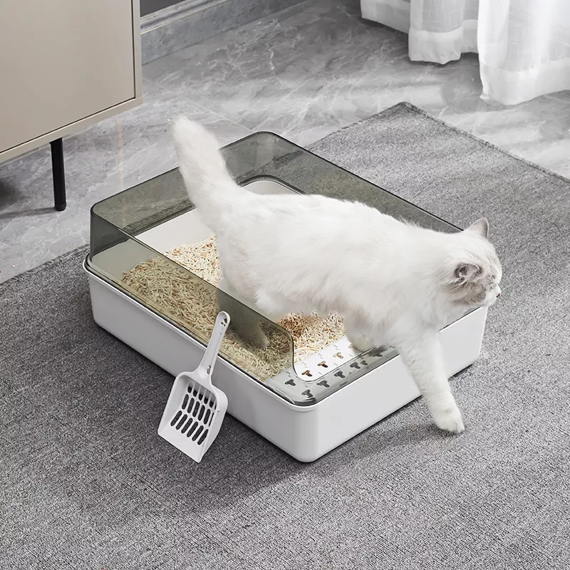 Transparent Semi-Enclosed Cat Litter Box - Image 2