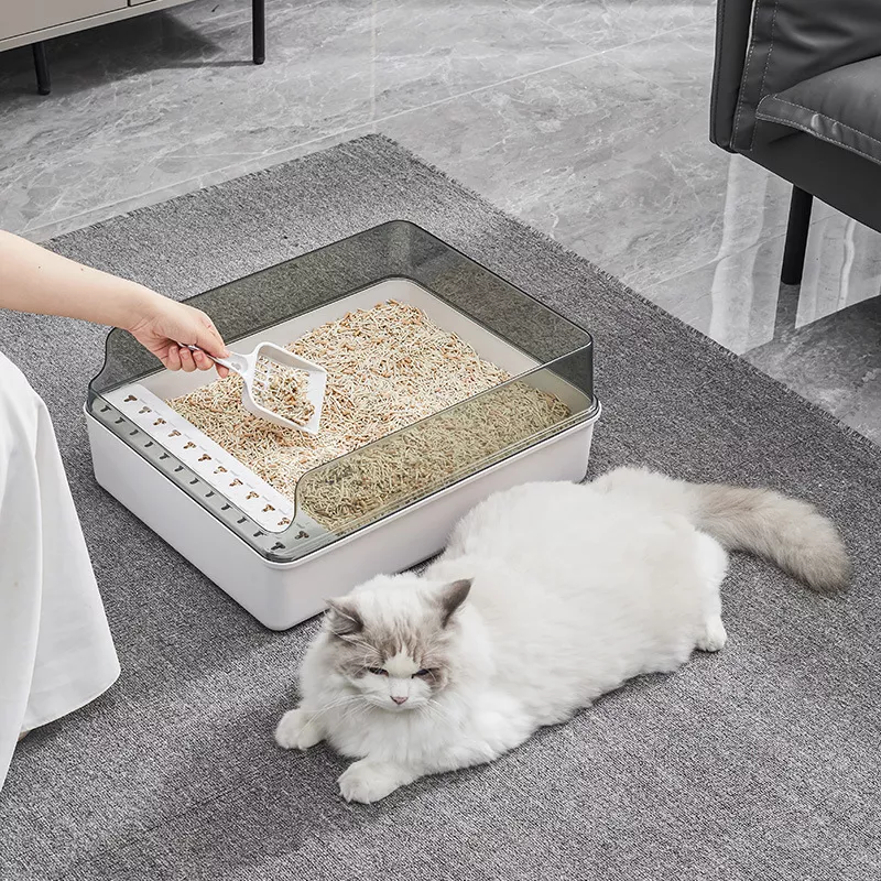 Transparent Semi-Enclosed Cat Litter Box - Image 4
