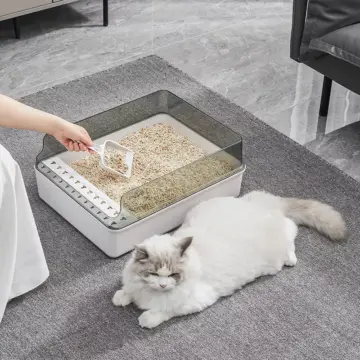 Transparent Semi-Enclosed Cat Litter Box