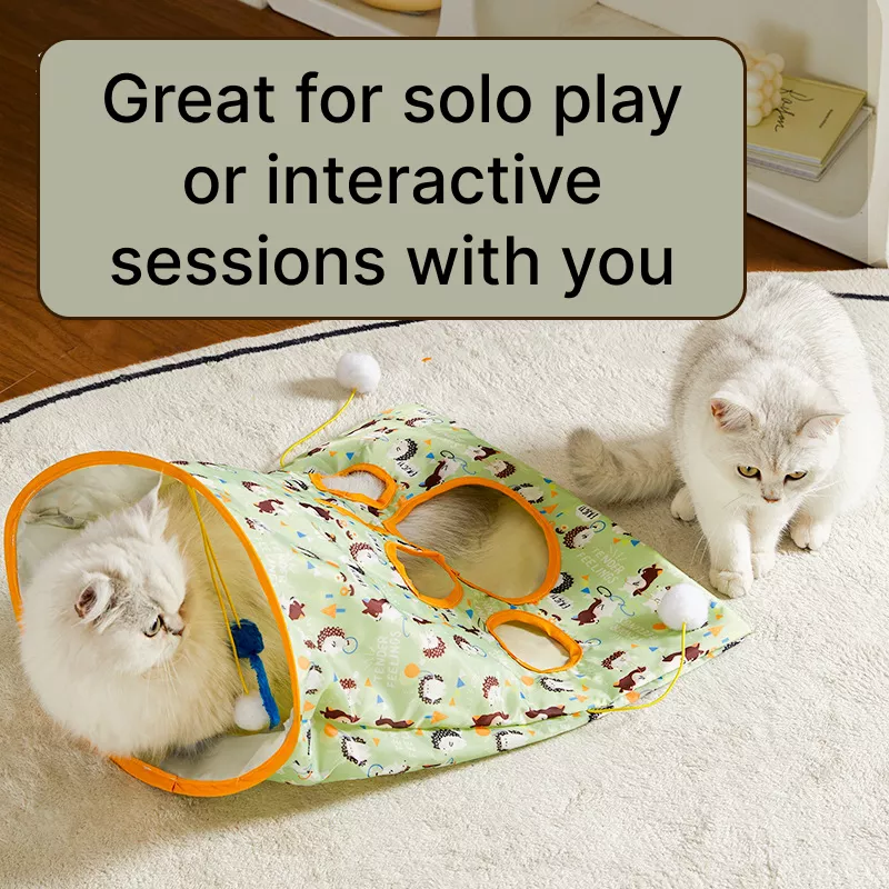Interactive Cat Tunnel Toy with Teaser Stick & Rattling Paper - Image 3