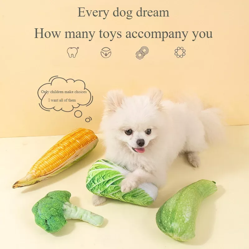 Plush Corn, Broccoli & Fruit Dog Chew Toys - Image 2