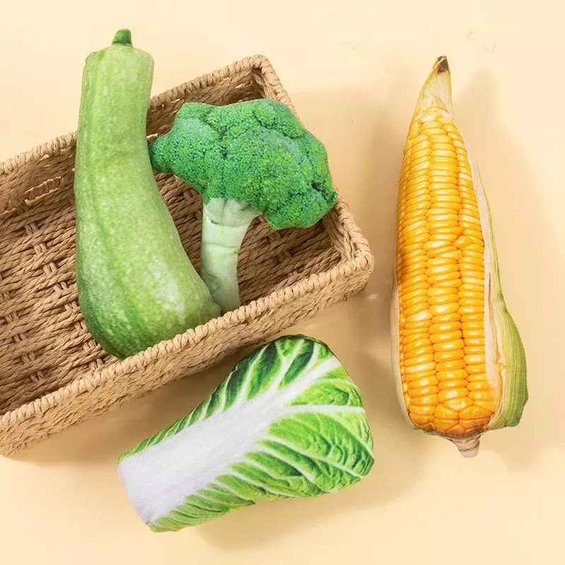 Plush Corn, Broccoli & Fruit Dog Chew Toys