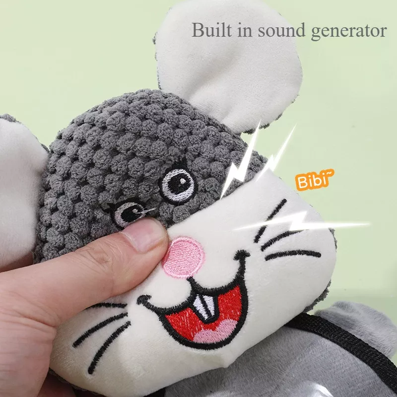 Self-Soothing Plush Dog Toys with Sound - Mouse & Squirrel Shaped Interactive Toy - Image 3