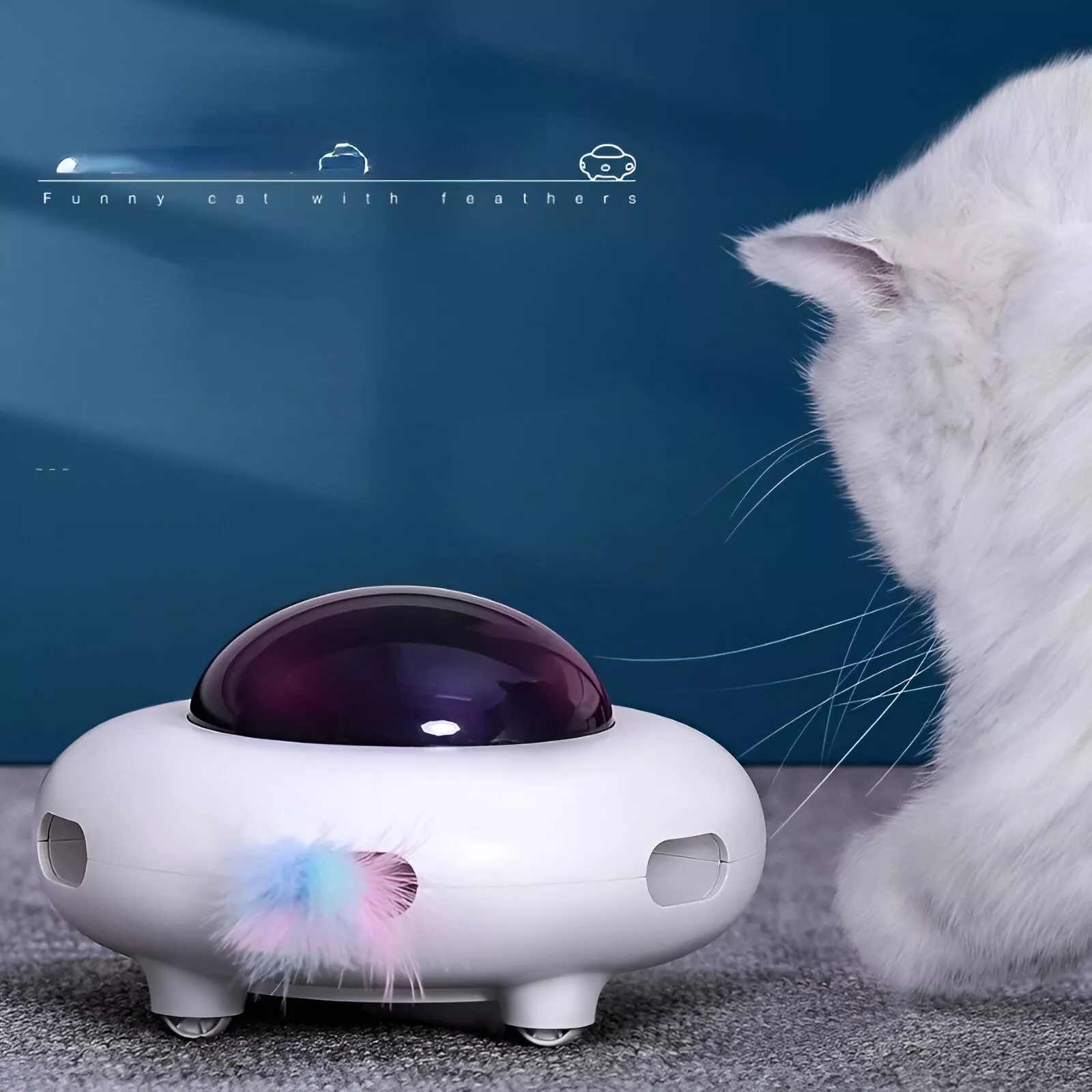 Interactive Cat Toy Smart Teaser UFO Turntable with Replaceable Feather & USB Charging - Image 4