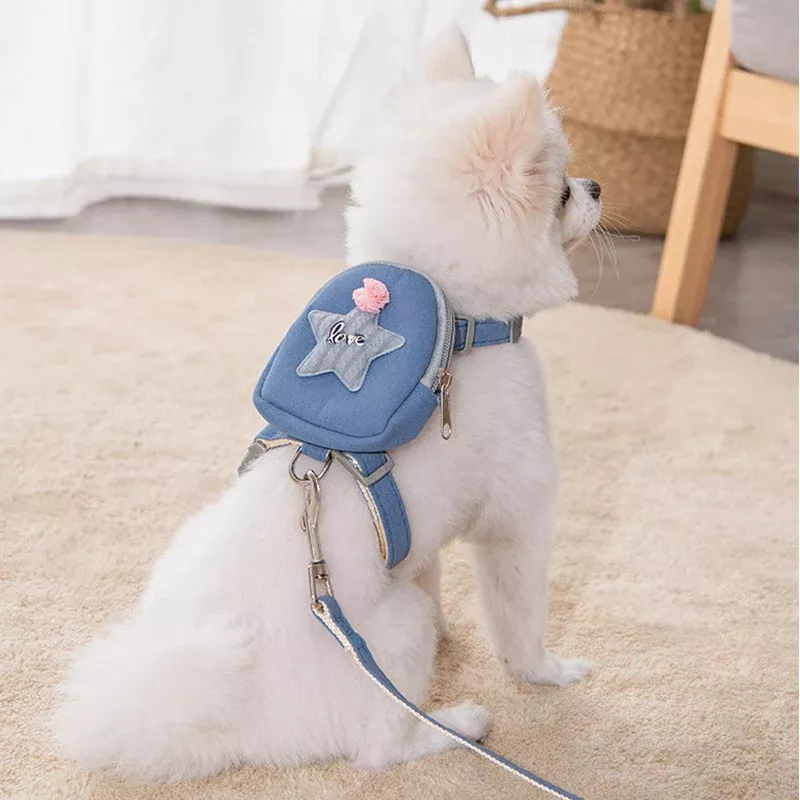 Cute Puppy Dog Cat Harness with Purse and Leash Set for Small Pets