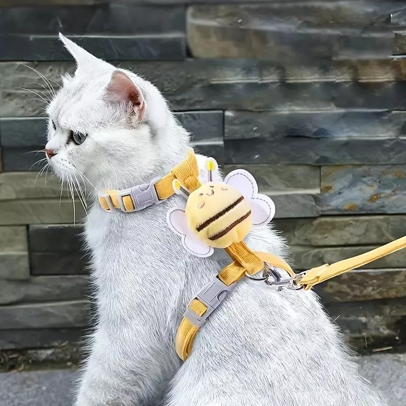 Stylish Cat Harness and Leash Set with Decorative Collar