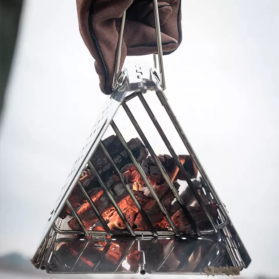 Portable Foldable Charcoal BBQ Grill - Triangular Stainless Steel Camping Stove - Image 3
