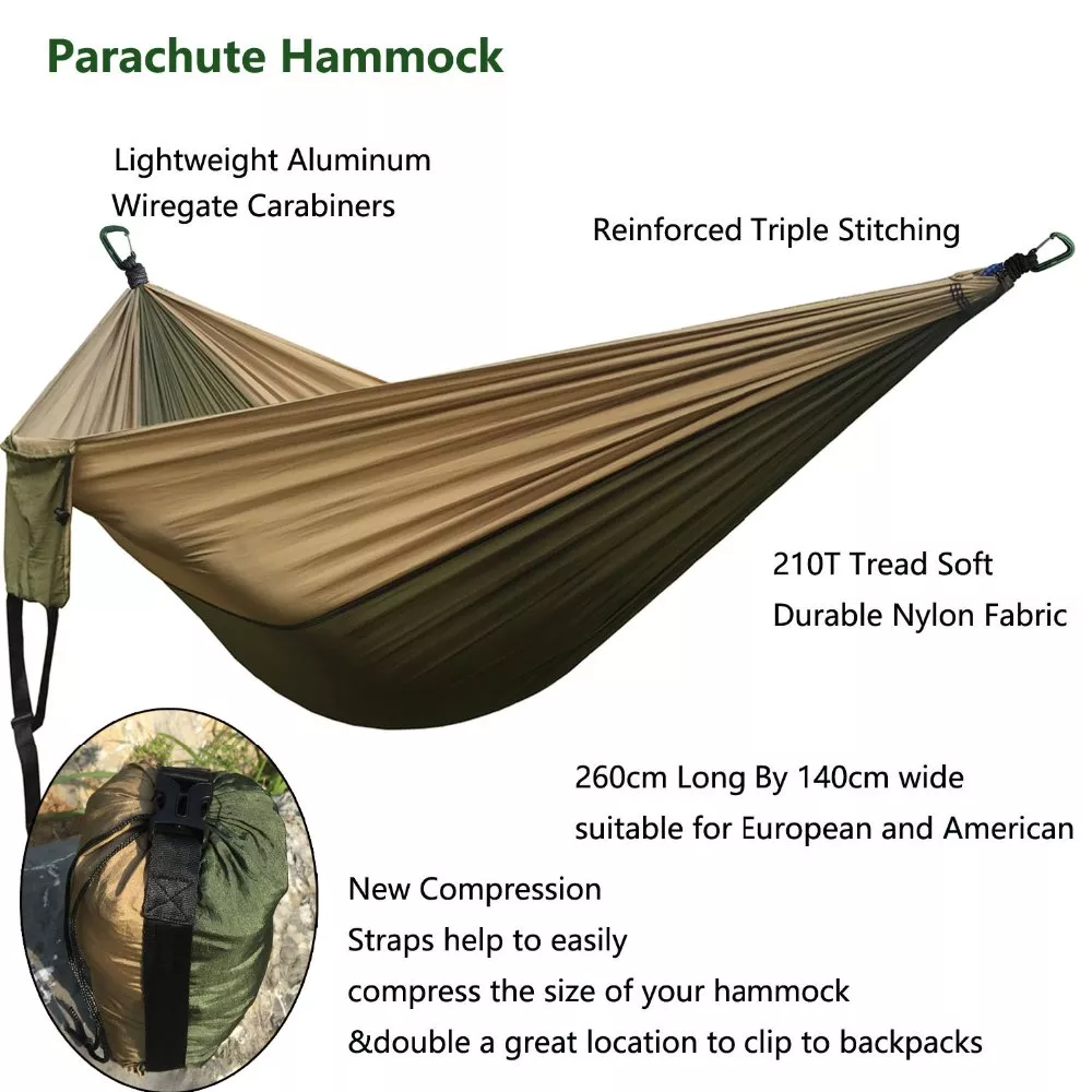 Double Camping Hammock – Portable Parachute Nylon Swing for 2, 550lb Capacity - Image 2
