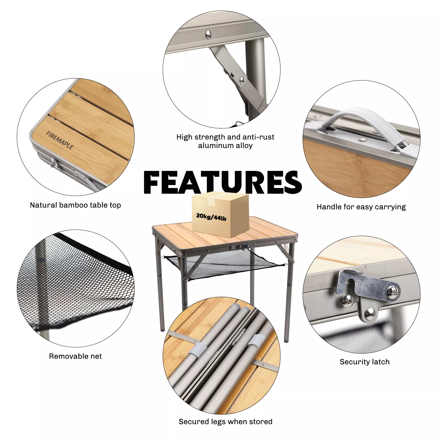 Portable Bamboo Camping Table - Adjustable Height, Foldable & Compact Outdoor Picnic Table - Image 6