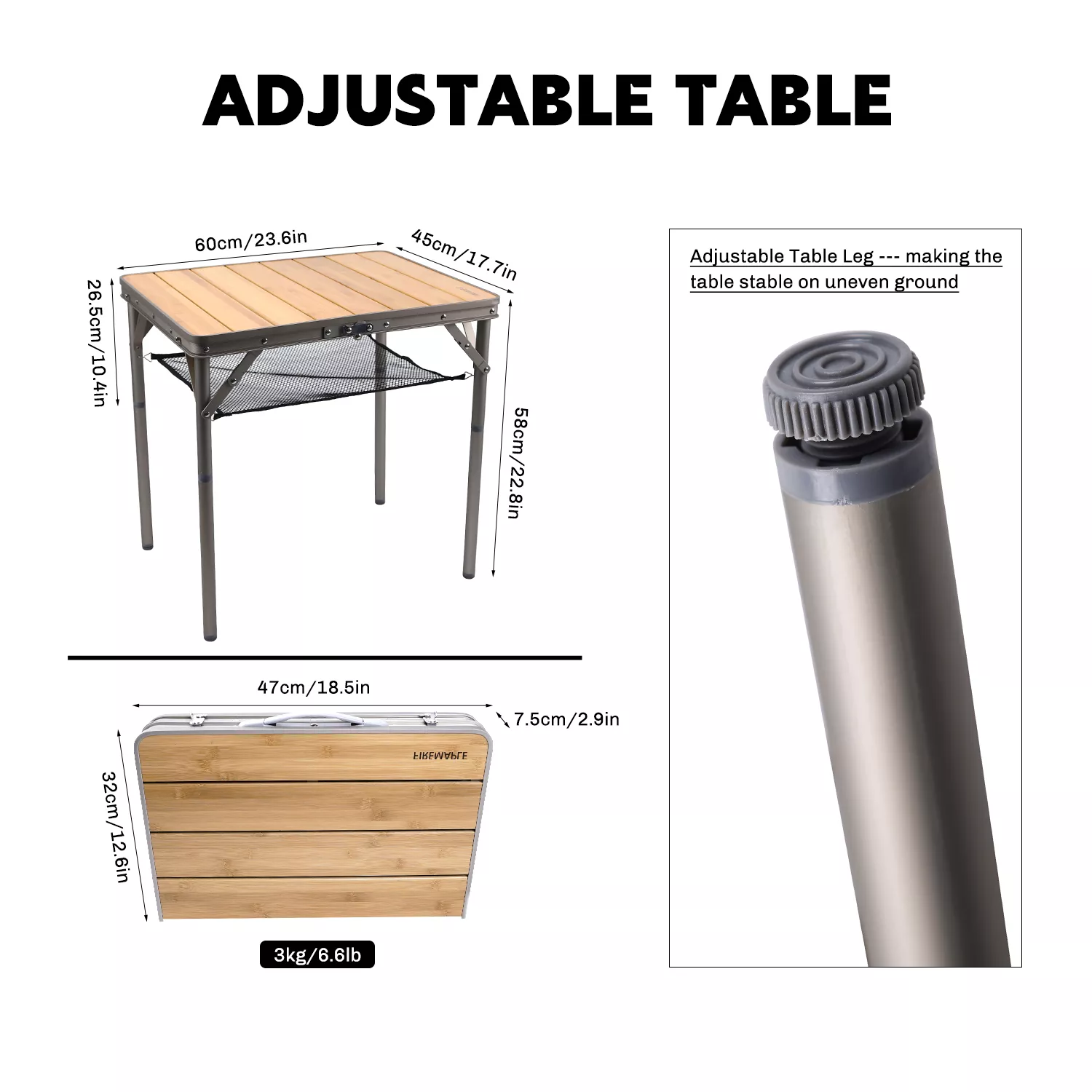 Portable Bamboo Camping Table - Adjustable Height, Foldable & Compact Outdoor Picnic Table - Image 7