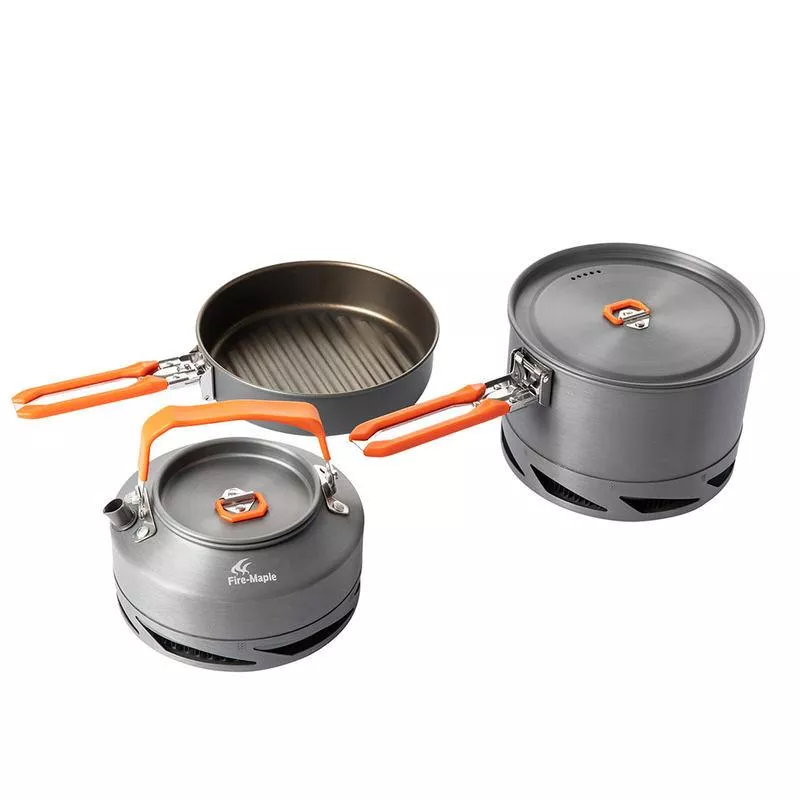Camping Cookware Set - Foldable Heat-Exchanger Aluminum Pots for Hiking & Outdoor Cooking