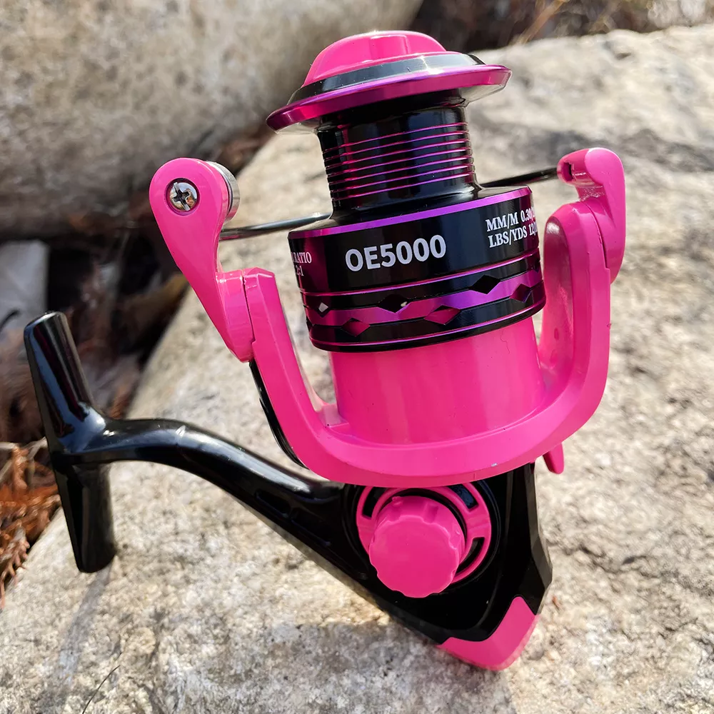 High-Speed Pink Spinning Fishing Reel 2000-7000, 5.2:1 Ratio with Line - Image 2