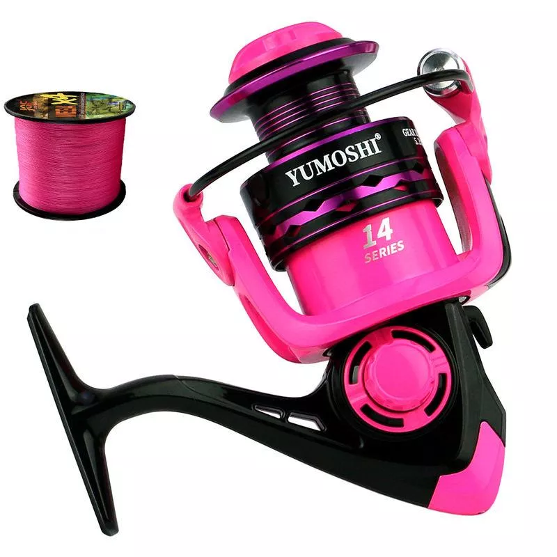 High-Speed Pink Spinning Fishing Reel 2000-7000, 5.2:1 Ratio with Line