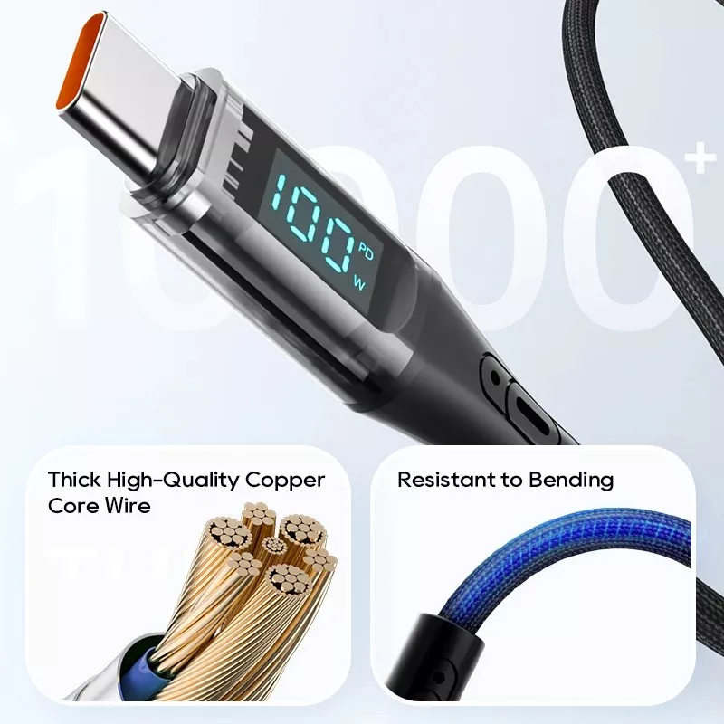 100W USB-C to USB-C Fast Charging Cable with LED Power Display - Image 3