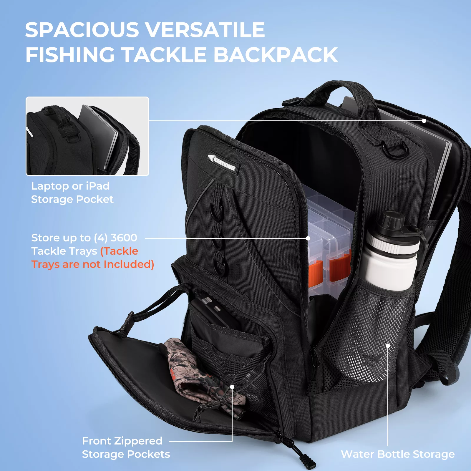 Water-Resistant Fishing Backpack with Large Storage and Multi-Functional Design - Image 2