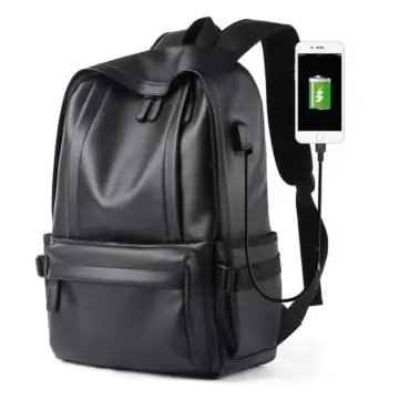 Fashionable Waterproof Leather Backpack with USB & 14-Inch Laptop Compartment