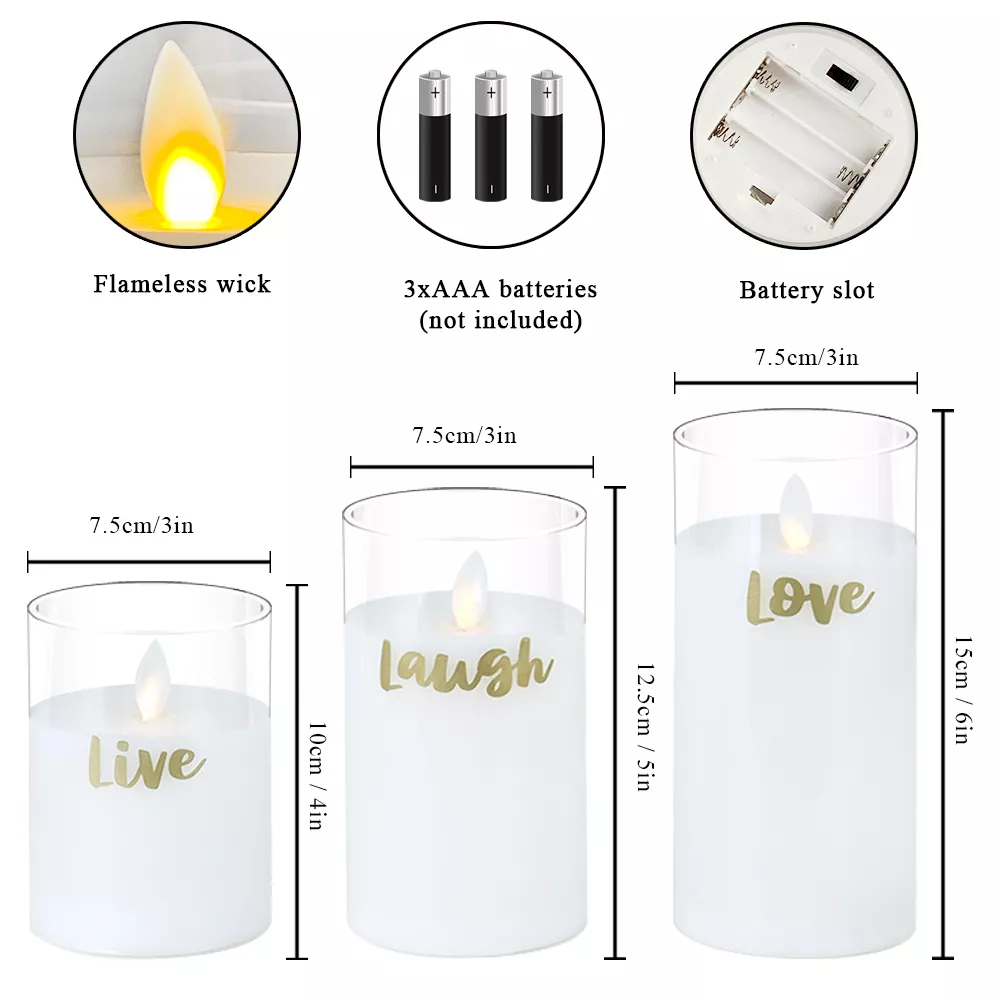 3-Piece Flickering Flameless LED Glass Candle Set - Image 7