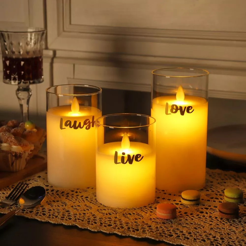 3-Piece Flickering Flameless LED Glass Candle Set