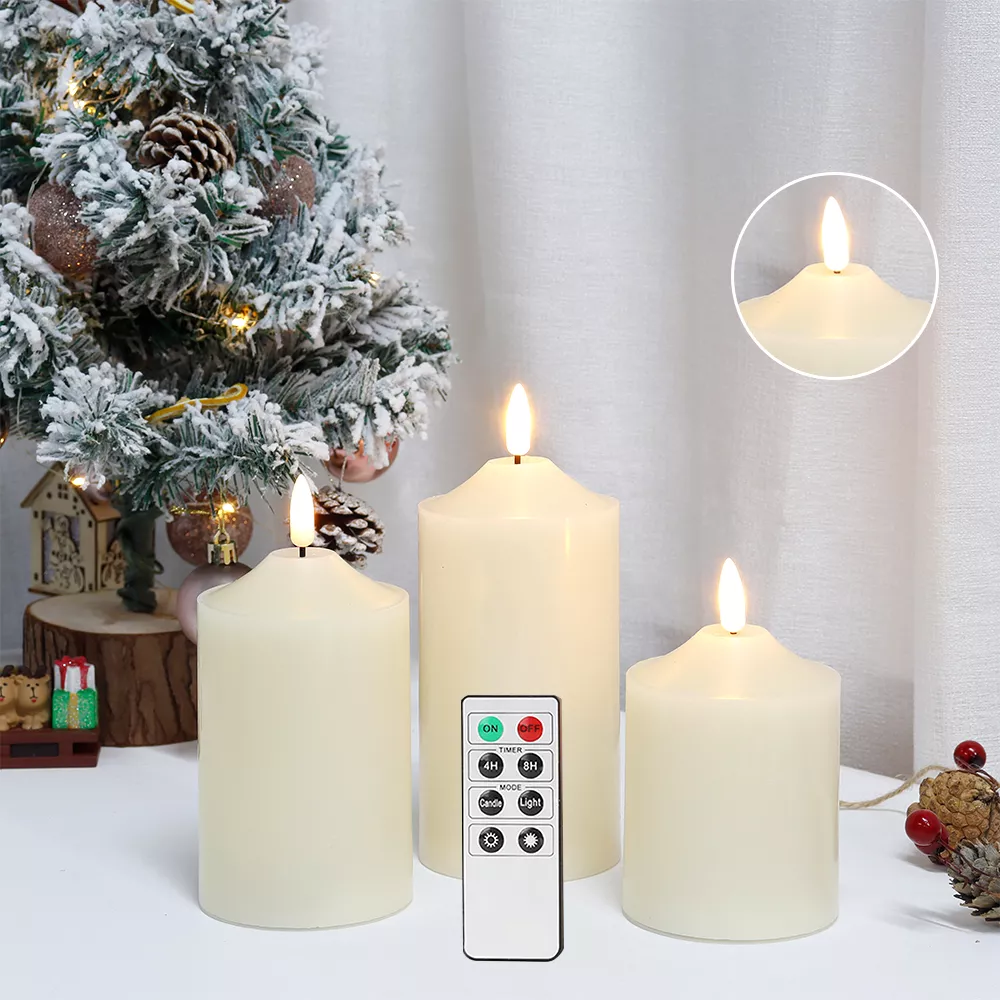 3-Piece Flameless LED Wax Candle Set with Flickering Light and Timer - Image 3