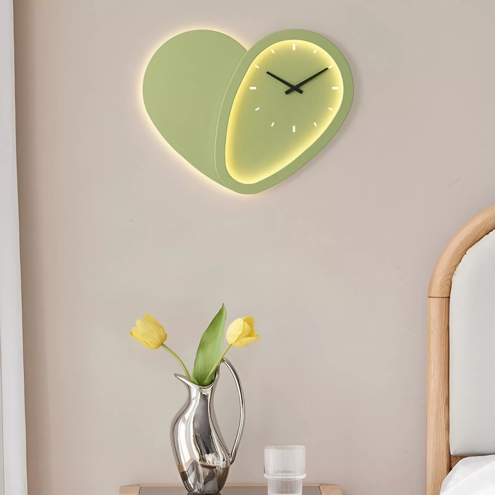Love-Shaped Wall Lamp with Clock - Image 4