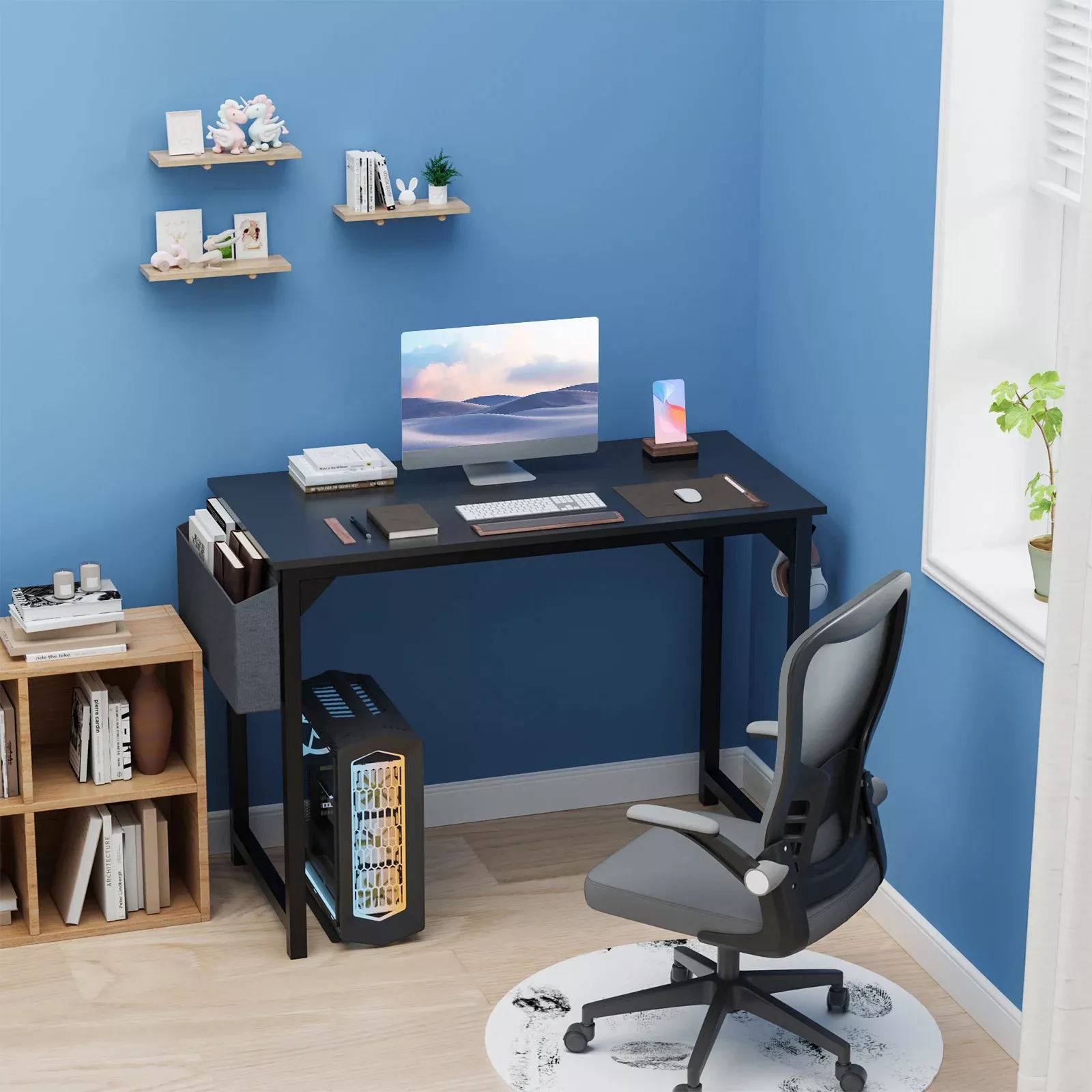 Modern Computer Desk with Storage Bag & Headphone Hook