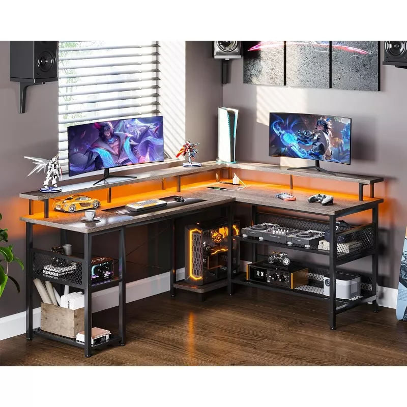 59" L Shaped Gaming Desk with LED Lights - Image 6