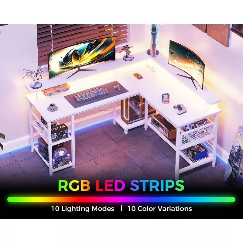 59" L Shaped Gaming Desk with LED Lights - Image 8