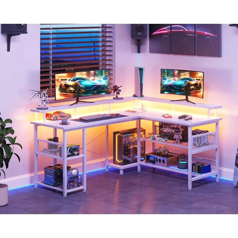 59" L Shaped Gaming Desk with LED Lights - Image 4