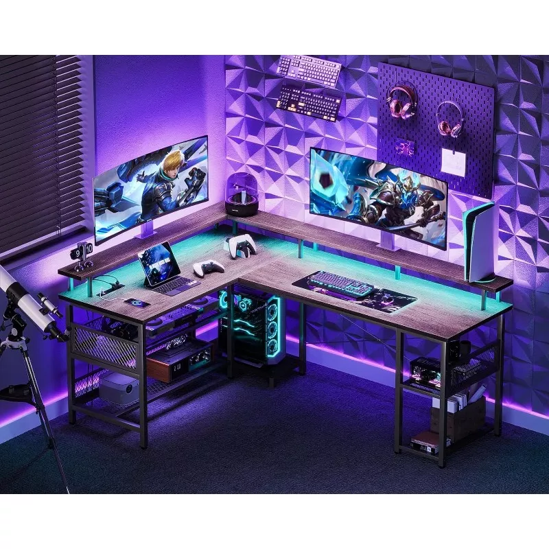 59" L Shaped Gaming Desk with LED Lights - Image 5