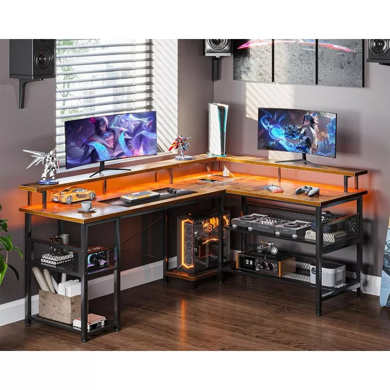 59" L Shaped Gaming Desk with LED Lights - Image 2