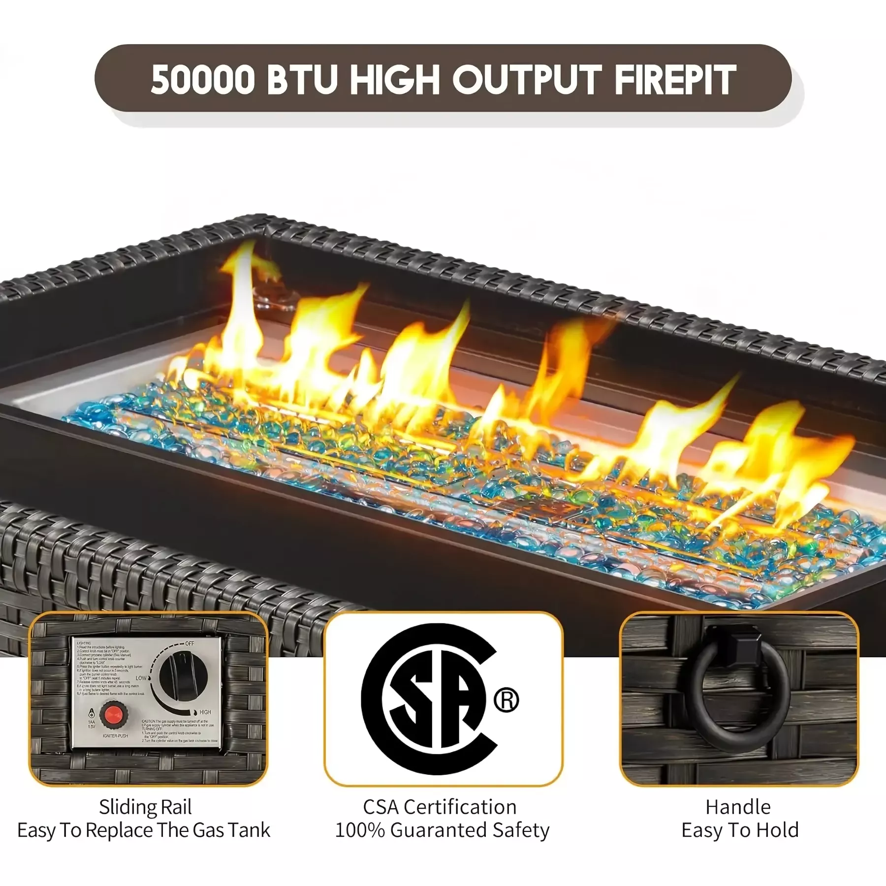 Outdoor 44" Propane Fire Pit Table, 50,000 BTU Auto-Ignition Gas Fire Table - Image 4