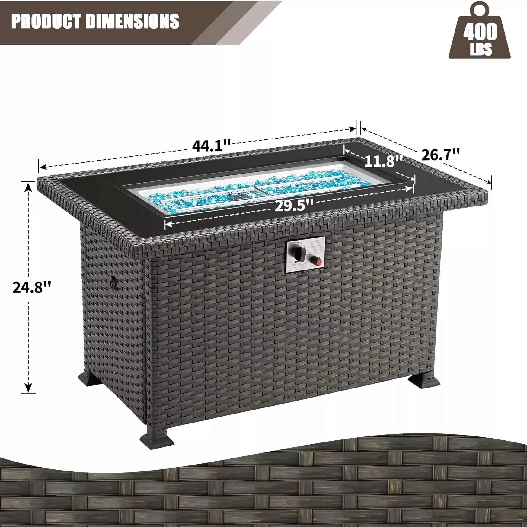 Outdoor 44" Propane Fire Pit Table, 50,000 BTU Auto-Ignition Gas Fire Table - Image 7