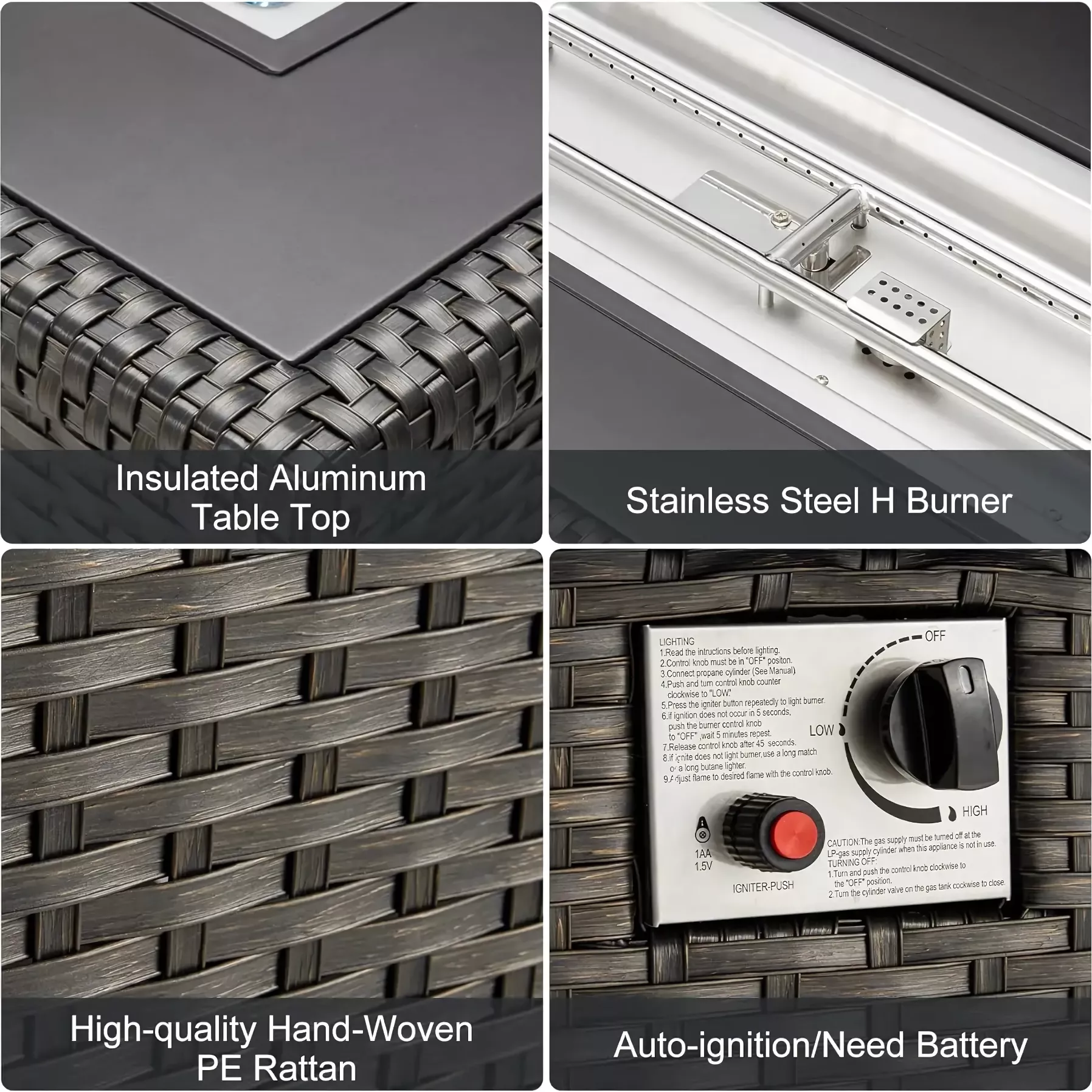 Outdoor 44" Propane Fire Pit Table, 50,000 BTU Auto-Ignition Gas Fire Table - Image 5