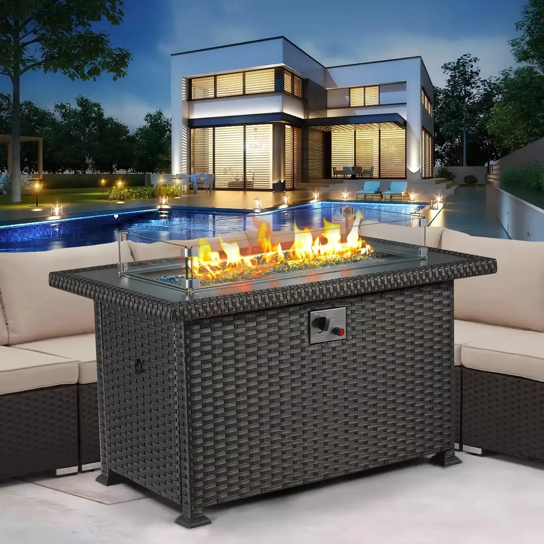 Outdoor 44" Propane Fire Pit Table, 50,000 BTU Auto-Ignition Gas Fire Table - Image 2