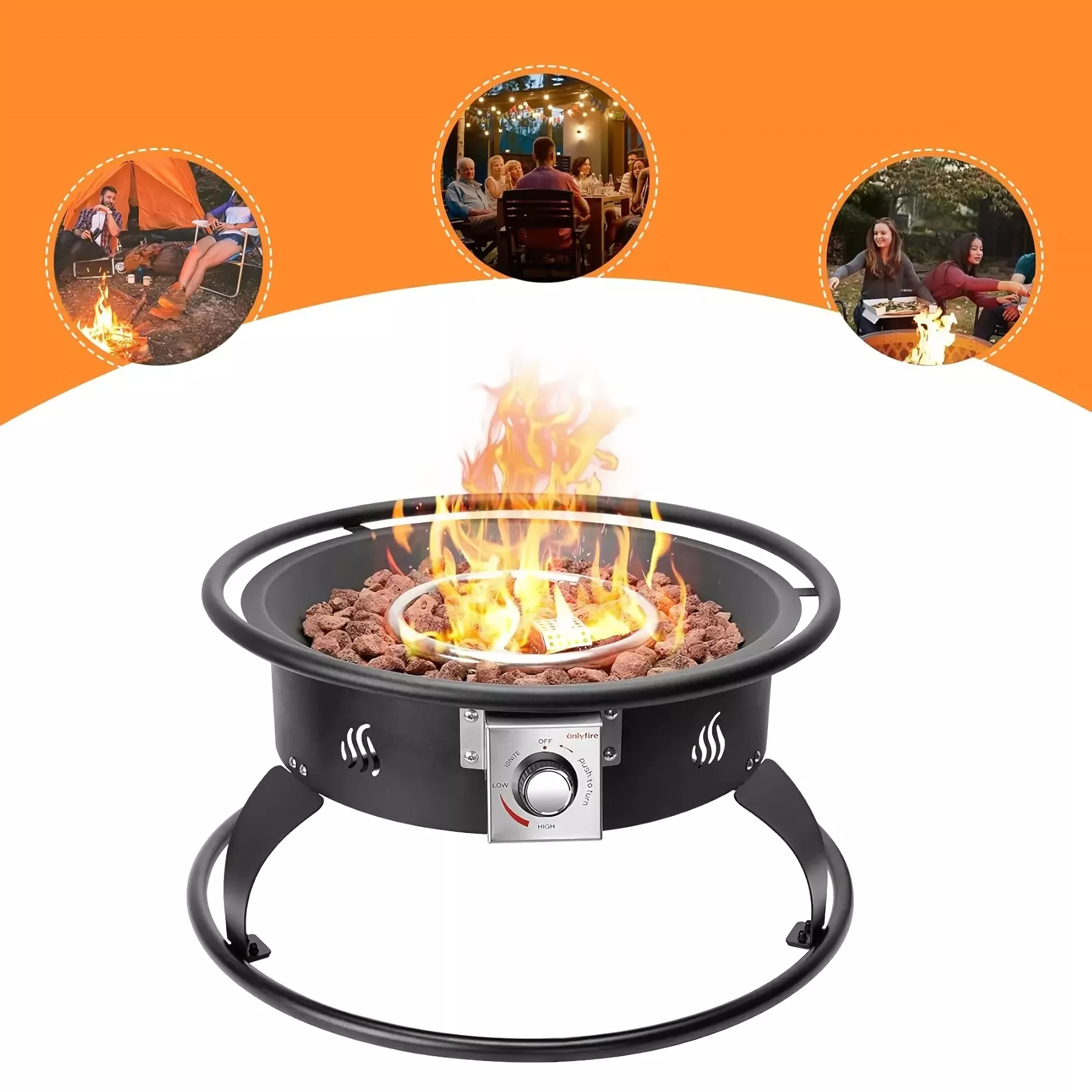 Portable 22” Outdoor Propane Fire Pit, 55,000 BTU Fire Bowl with 12ft Hose & Lava Rocks - Image 4