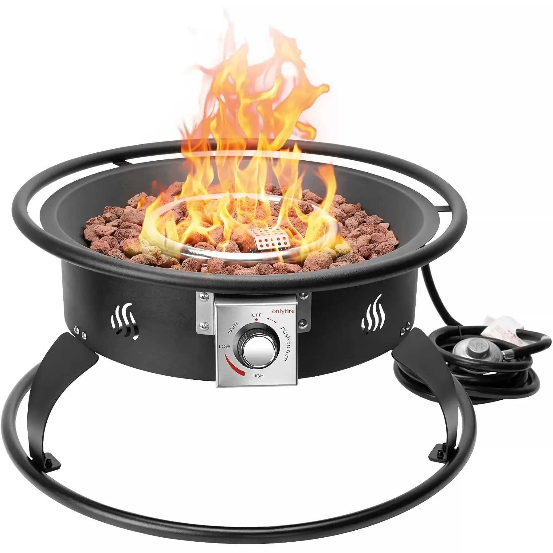 Portable 22” Outdoor Propane Fire Pit, 55,000 BTU Fire Bowl with 12ft Hose & Lava Rocks - Image 6