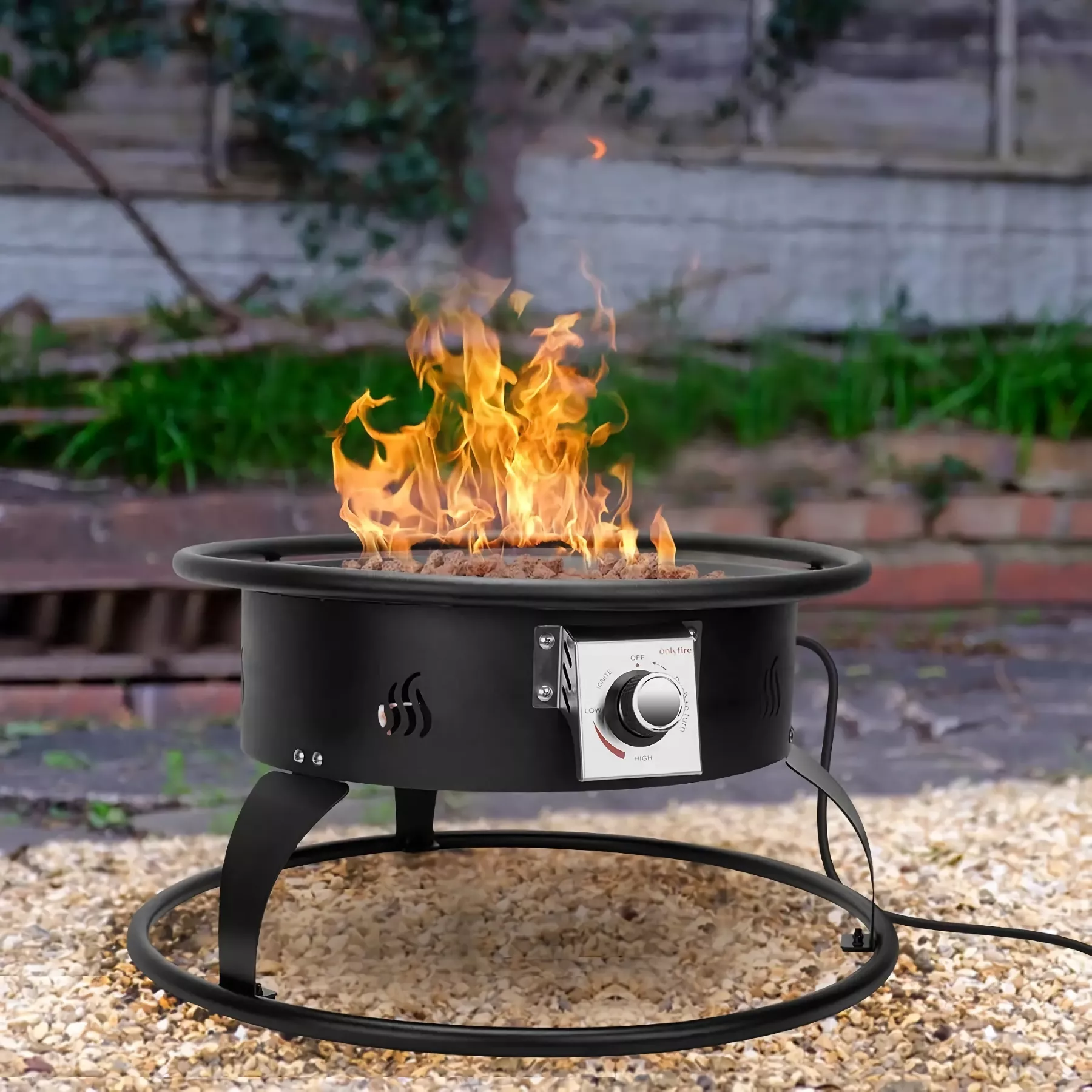 Portable 22” Outdoor Propane Fire Pit, 55,000 BTU Fire Bowl with 12ft Hose & Lava Rocks