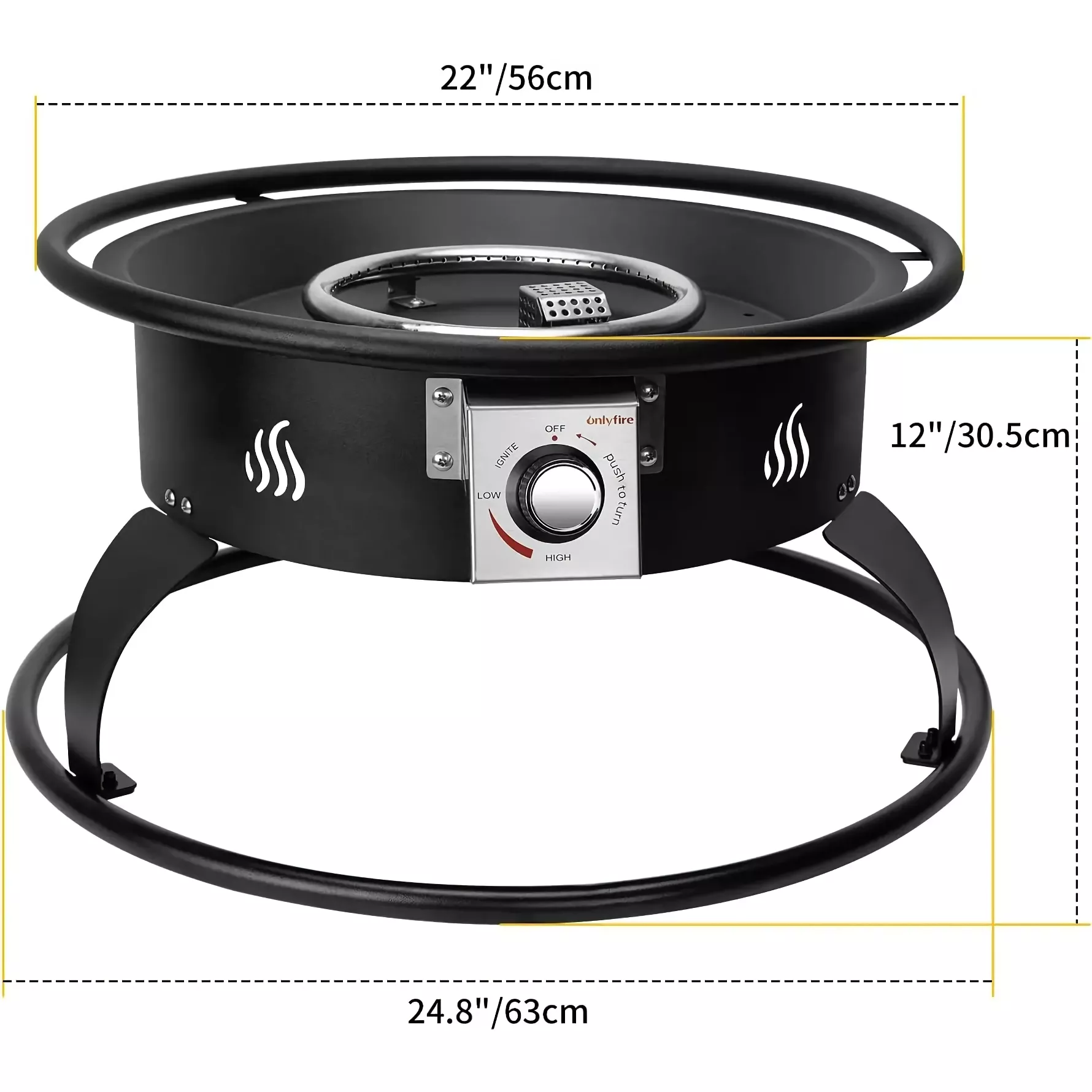 Portable 22” Outdoor Propane Fire Pit, 55,000 BTU Fire Bowl with 12ft Hose & Lava Rocks - Image 7