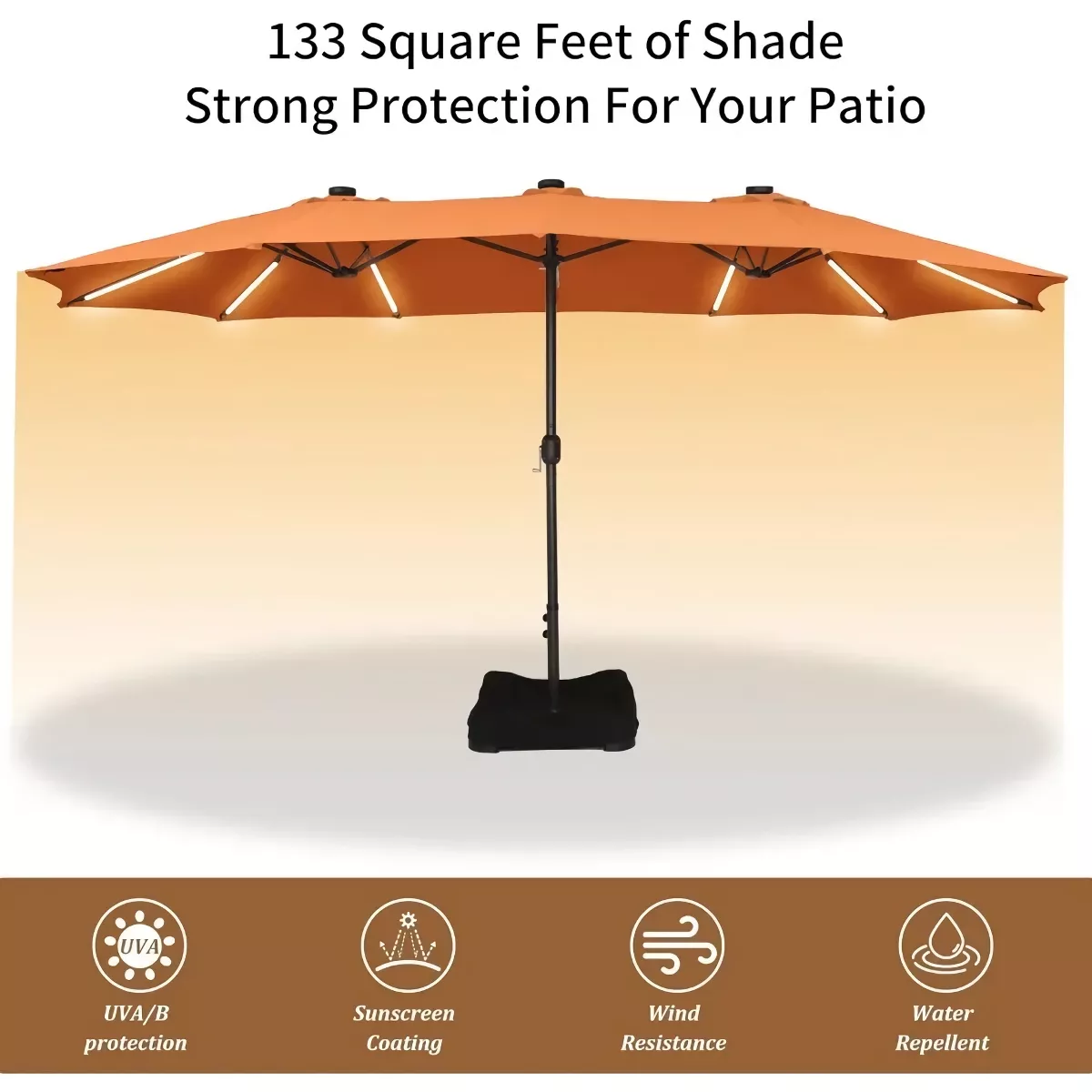 15 FT Double-Sided Patio Umbrella with Solar LED Lights and Base - Image 7